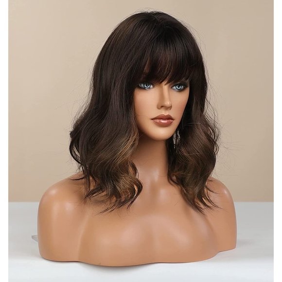 Ombre Brown Blonde Wig With Bangs - Picture 5 of 6